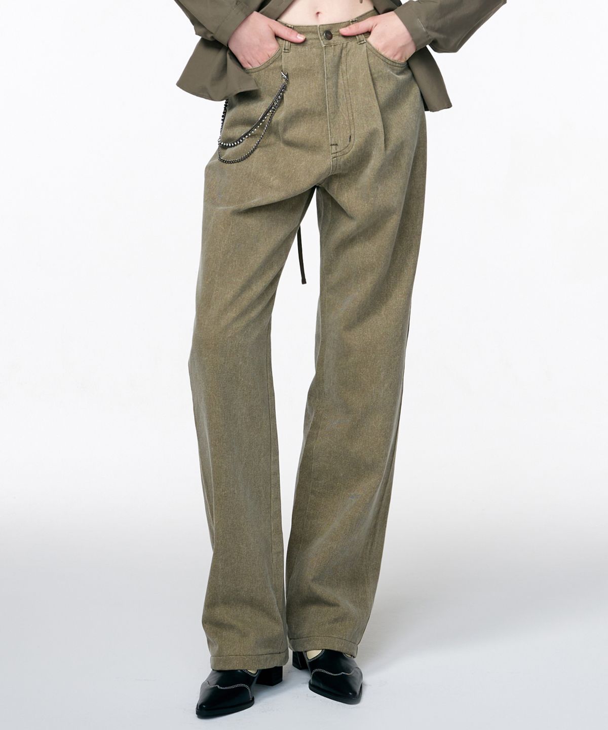 에트몽(ETMON) Pigment Pintuck Denim Pants  Khaki