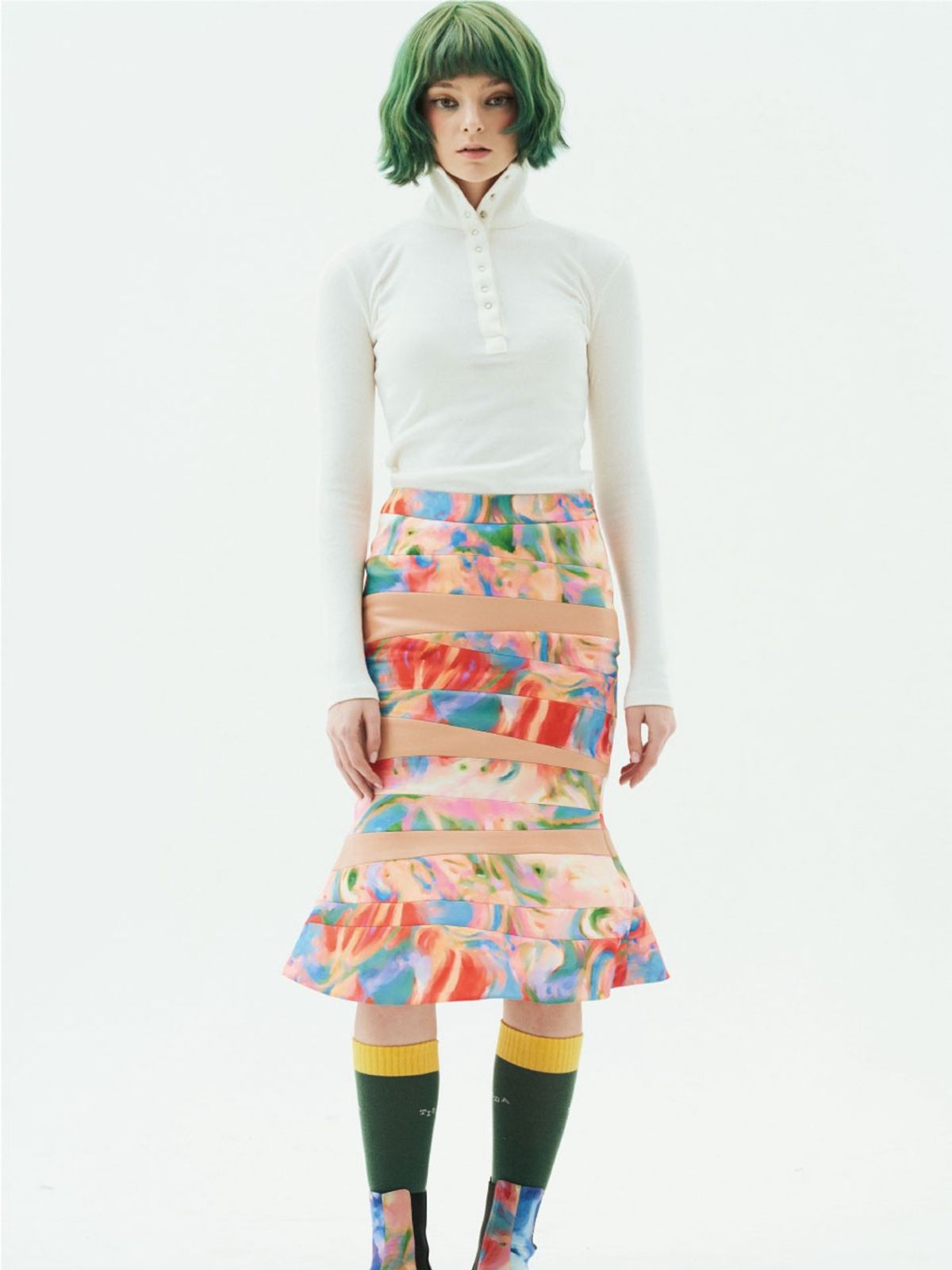 그리디어스(GREEDILOUS) Fitted Mix & Matched Midi Skirt