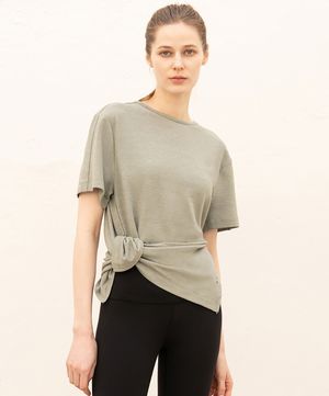 (FM40822)코지 사이드 슬릿 숏 슬리브_포레스트멜란지