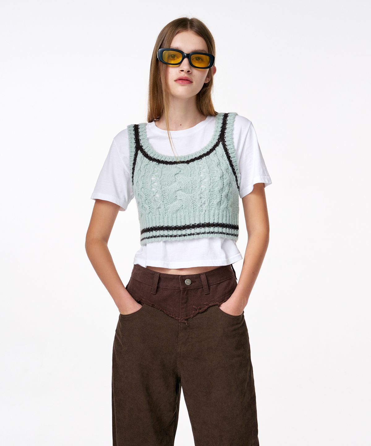 에트몽(ETMON) Cable Crop Knit Bustier  Mint