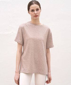 (FM40822)코지 사이드 슬릿 숏 슬리브_아몬드멜란지