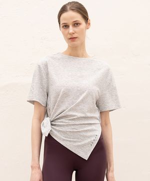 (FM40822)코지 사이드 슬릿 숏 슬리브_그레이멜란지