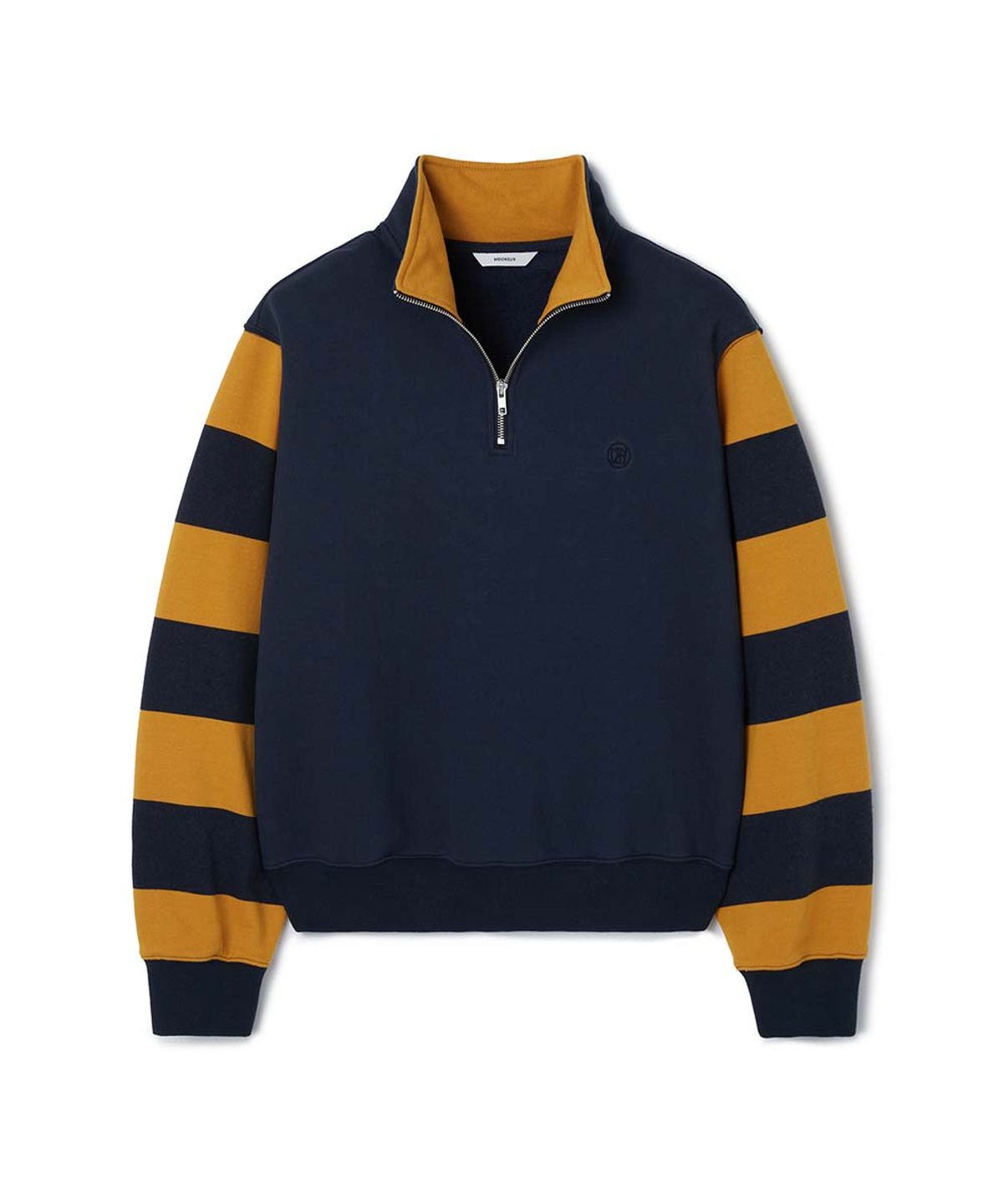 문선(MOONSUN) ESSENTIAL_UNISEX MSS Stripe Half Zip-up Sweatshirt [Mustard]