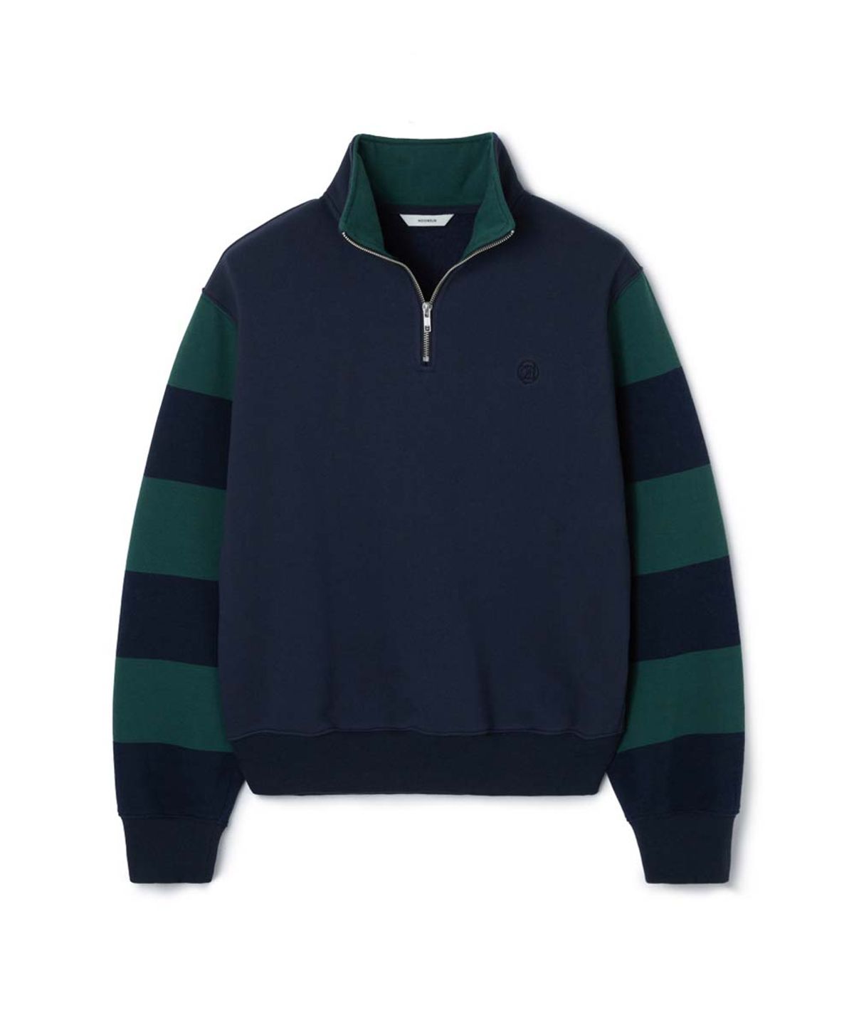 문선(MOONSUN) ESSENTIAL_UNISEX MSS Stripe Half Zip-up Sweatshirt [Dark Green]