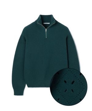 ESSENTIAL_UNISEX MSS Argyle Hole Half Zip Up Knit [Dark Green]