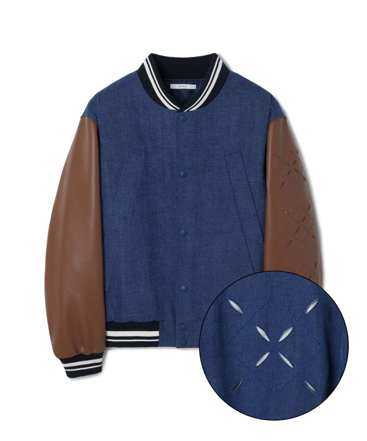 문선(MOONSUN) ESSENTIAL_UNISEX MSS Argyle Hole Varsity Jacket [Denim ...