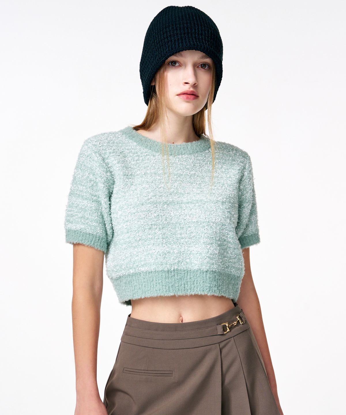 에트몽(ETMON) Color Blend Short Sleeve Knit Top  Mint