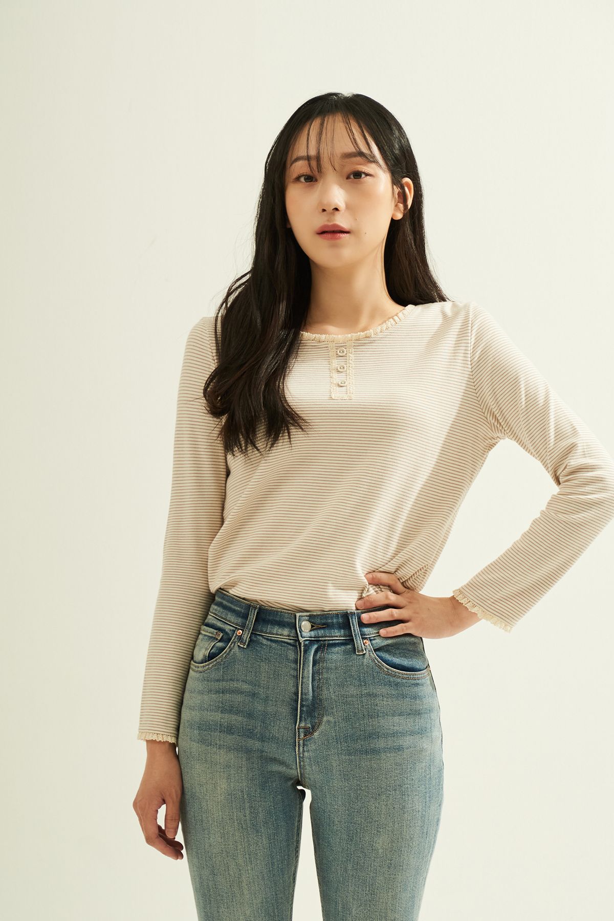 스타일바이미인(STYLEBYMIIN) 오가닉줄지긴팔티셔츠
