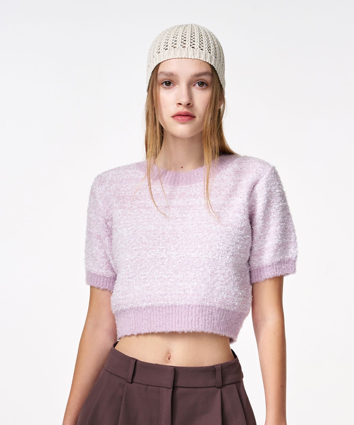 에트몽(ETMON) Color Blend Short Sleeve Knit Top  Lavender
