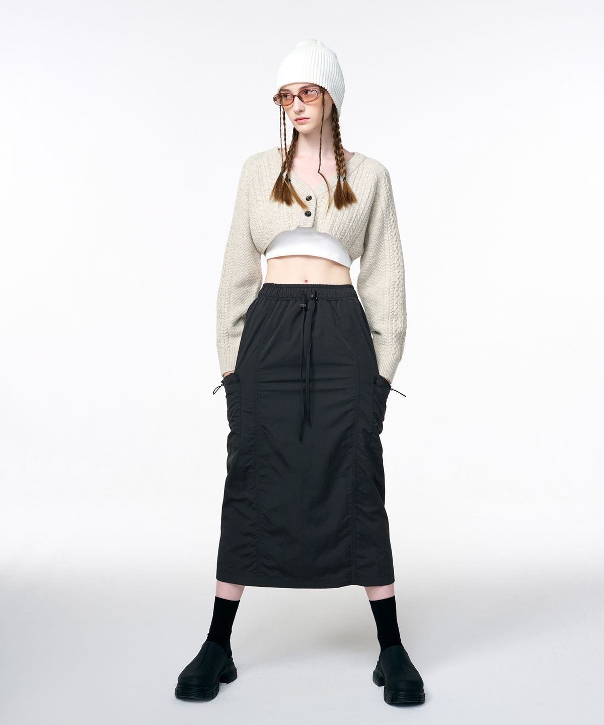 에트몽(ETMON) Wind Cargo Banding Skirt  Charcoal