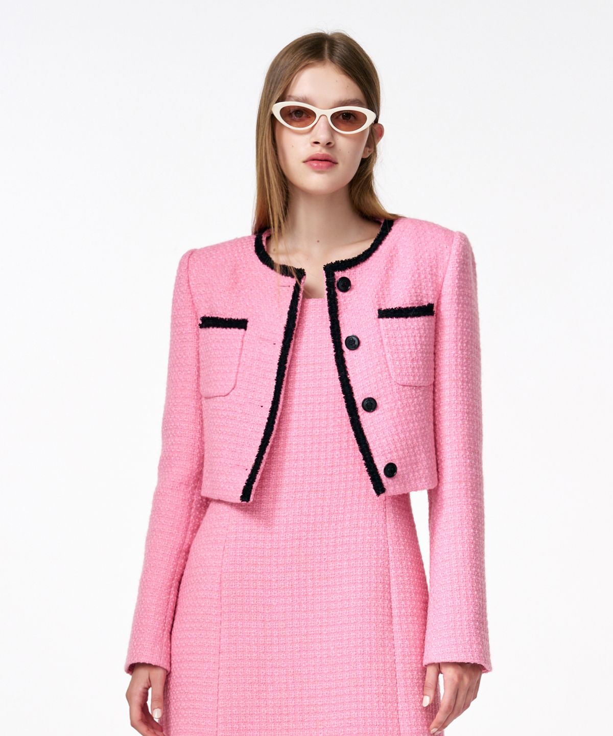 에트몽(ETMON) Trimmed Tweed Jacket  Pink
