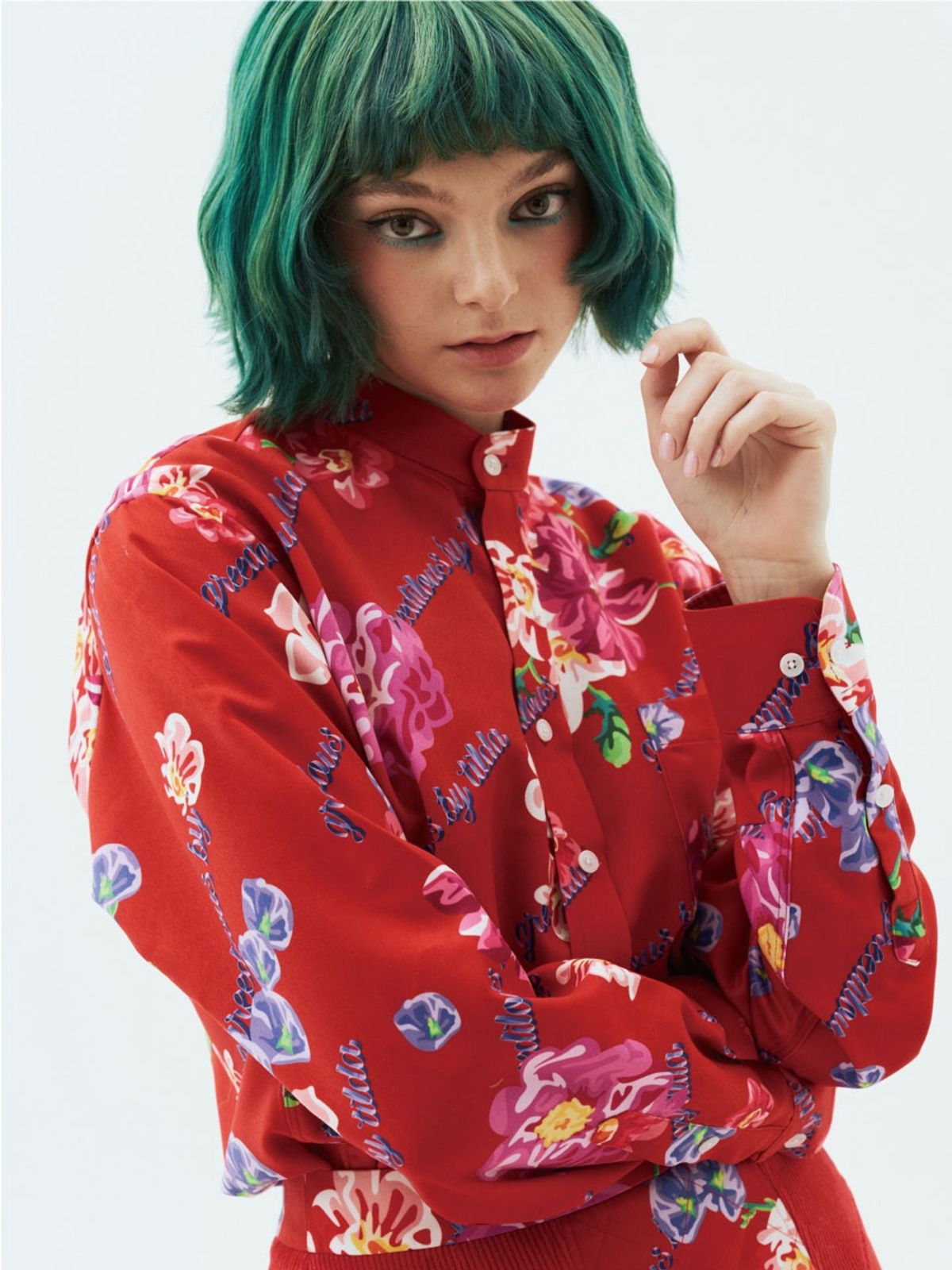 그리디어스(GREEDILOUS) Band Collar Floral Print Shirt