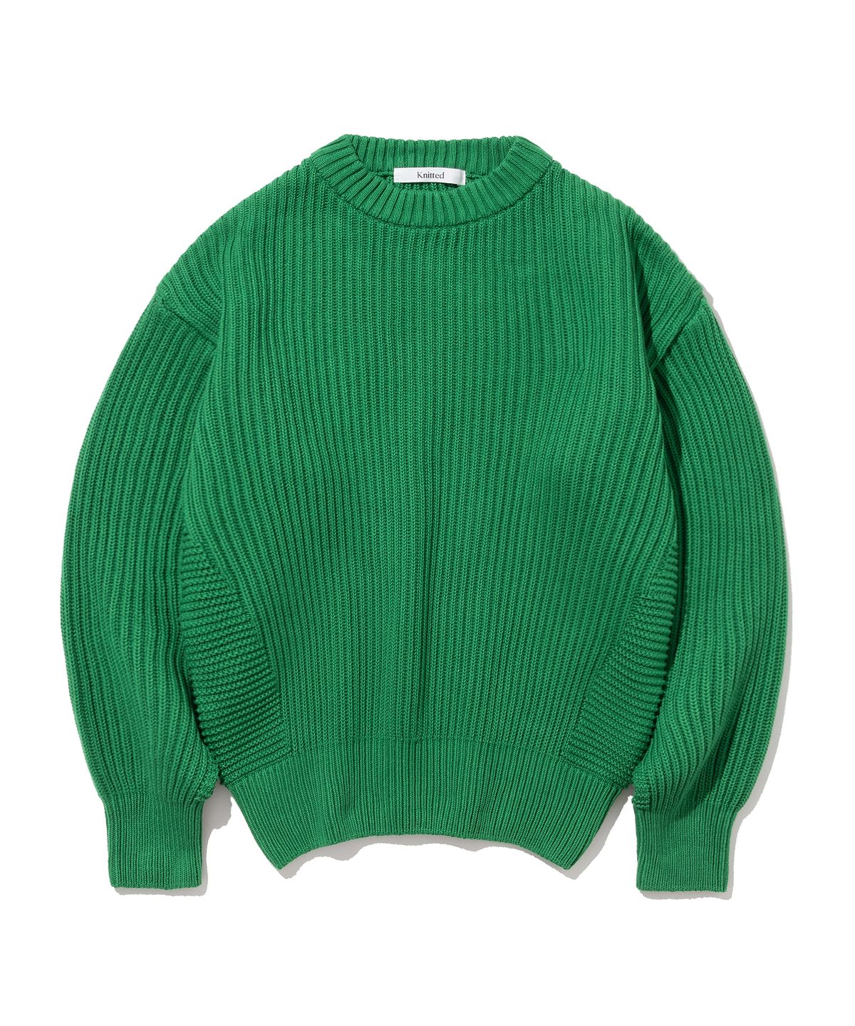 니티드(KNITTED) 코튼 미니멀 라운드 니트 GREEN