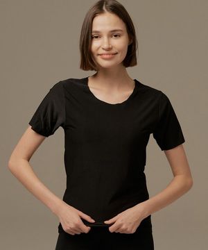 베리웜 무봉제 기모반팔 여성용 - 블랙