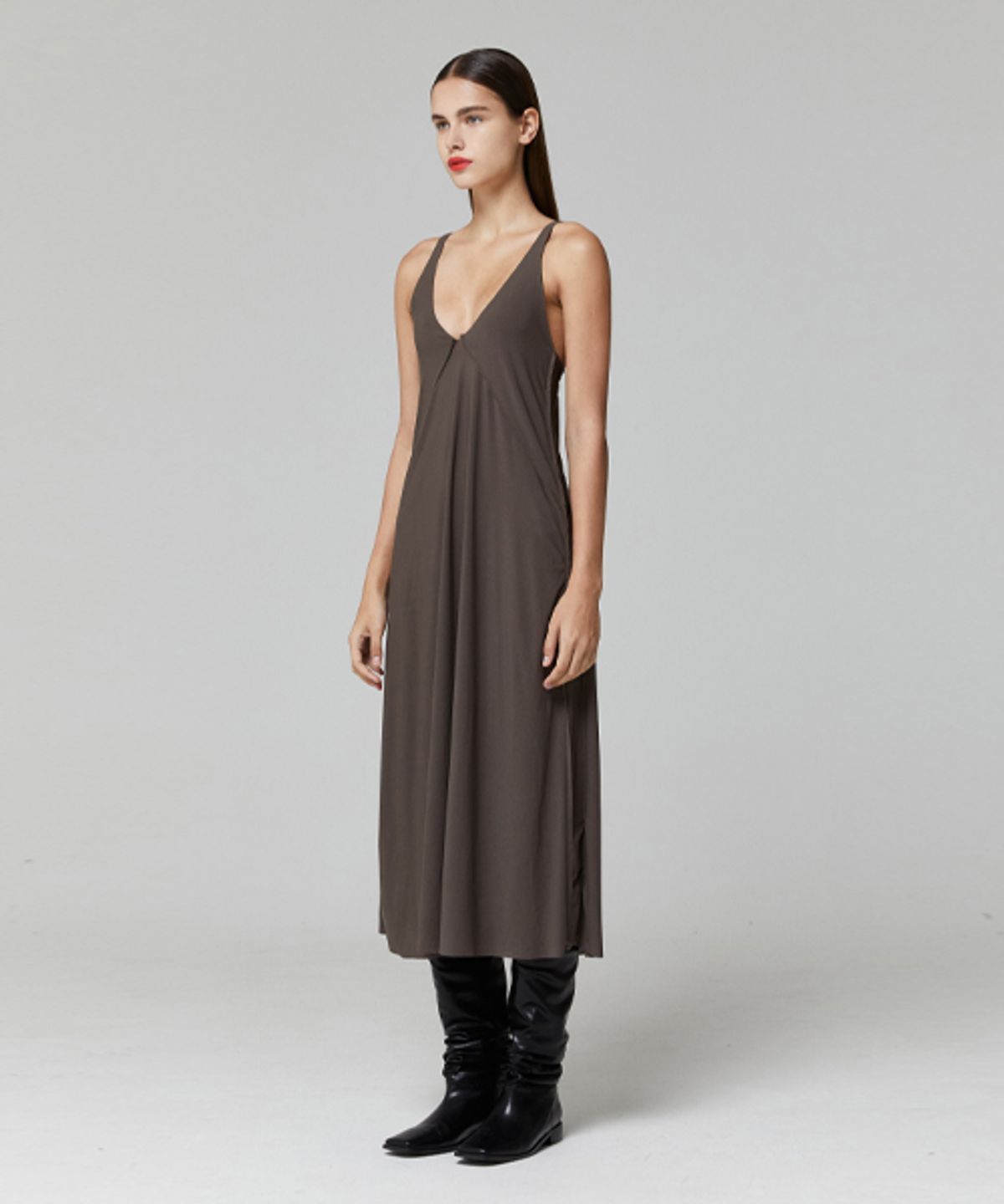 레이디 볼륨(LADY VOLUME) SIDE LINE DRESS_BROWN