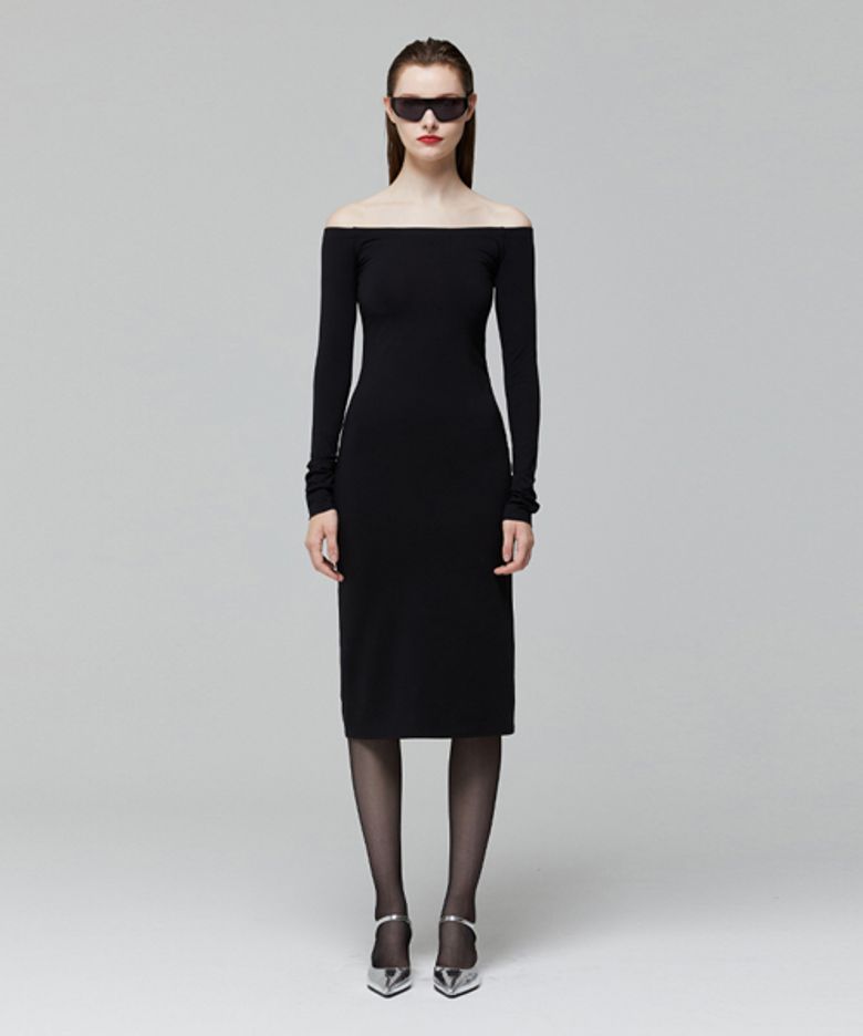 OFF SHOULDER LINE DRESS_BLACK