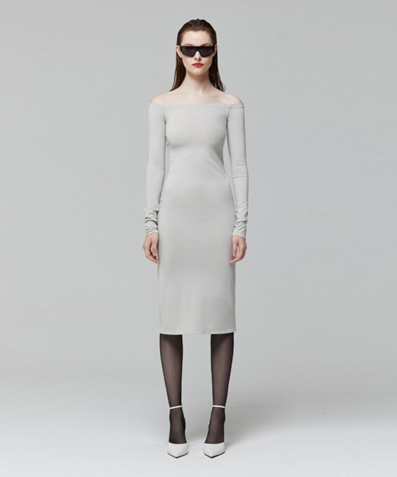 OFF SHOULDER LINE DRESS_LIGHT GREY