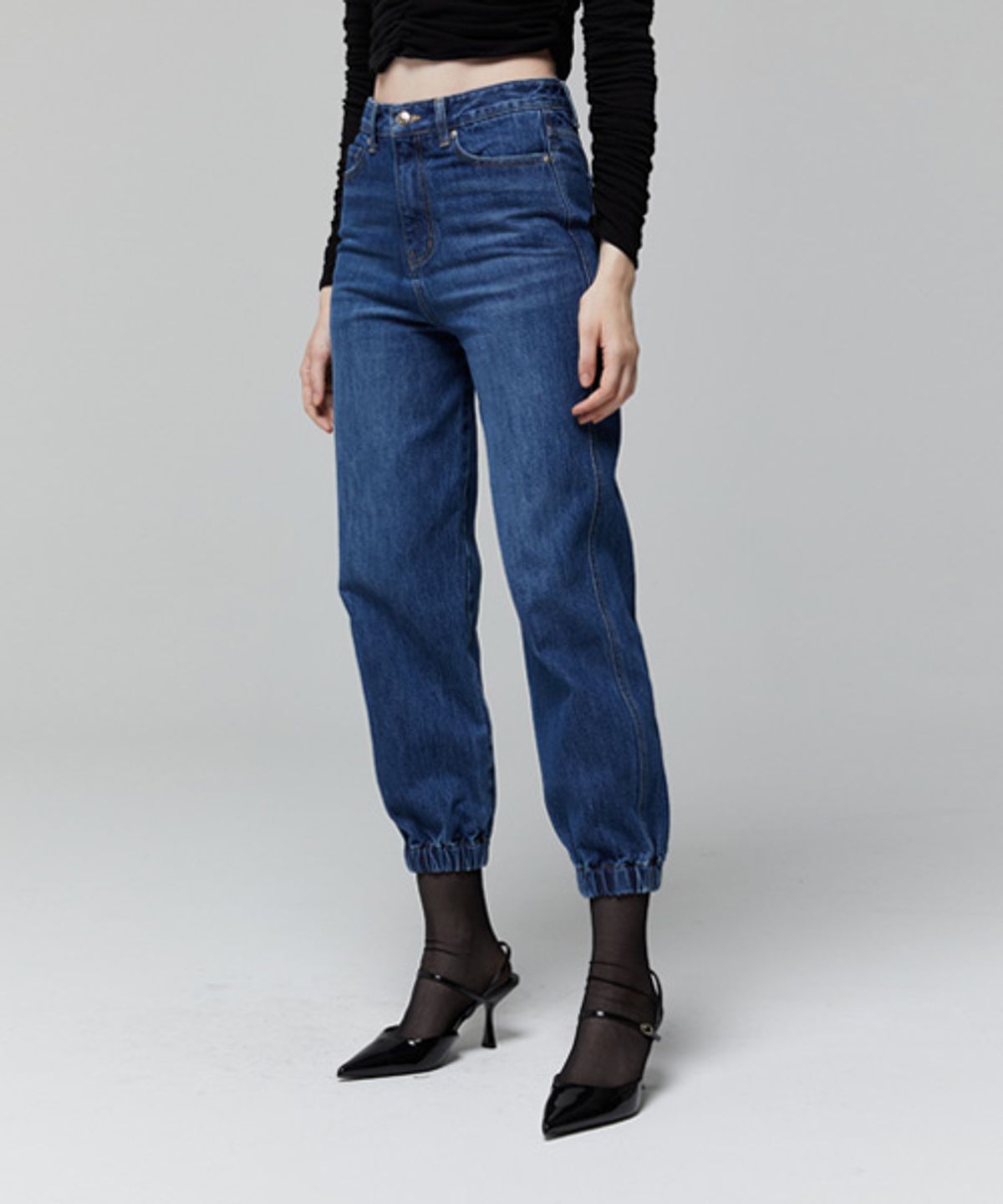 레이디 볼륨(LADY VOLUME) BANDING JOGGER DENIM_DARK BLUE