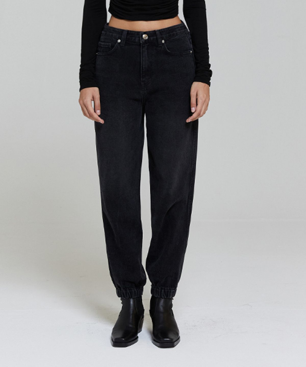 레이디 볼륨(LADY VOLUME) BANDING JOGGER DENIM_BLACK