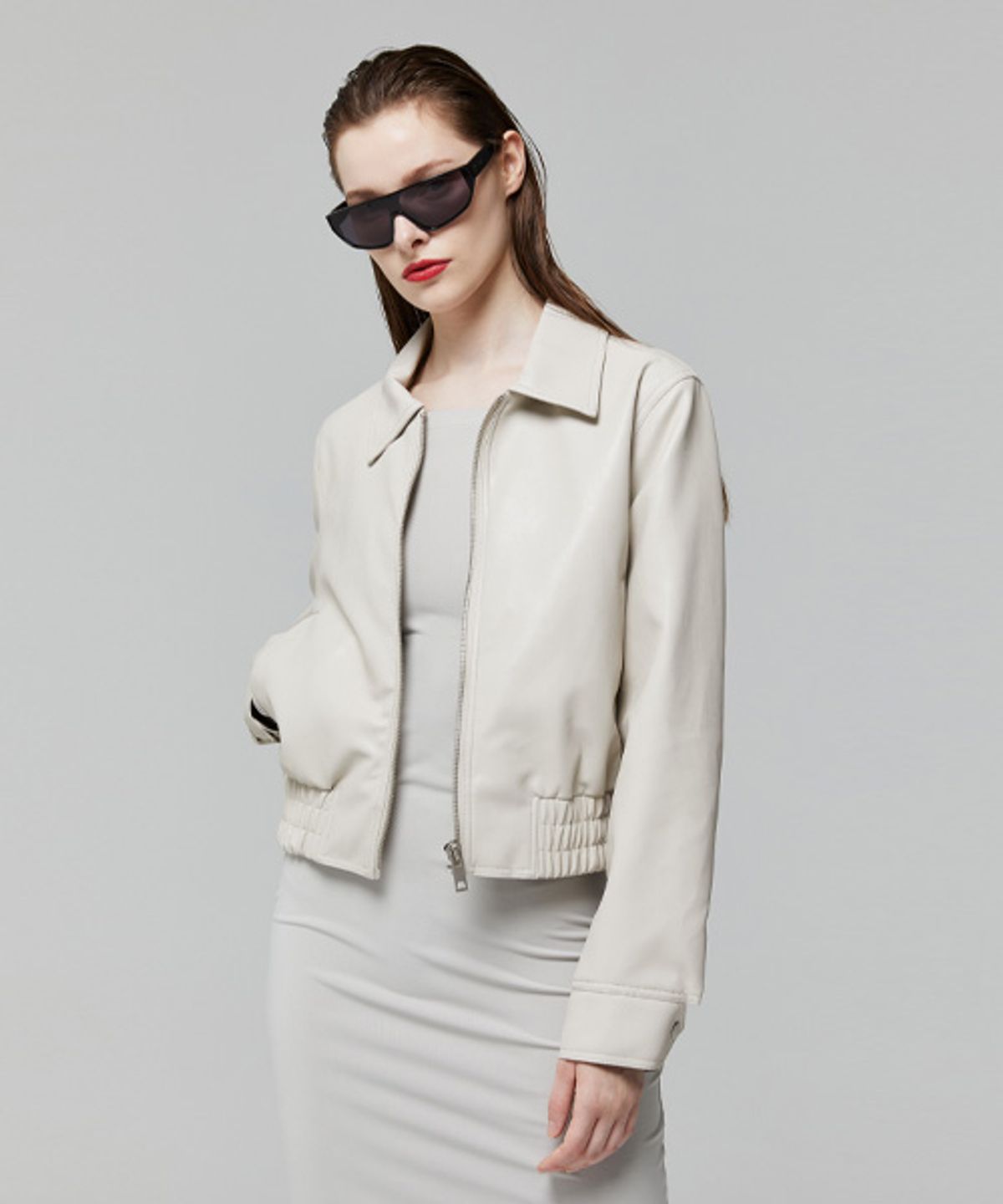 레이디 볼륨(LADY VOLUME) 9059 VEGAN LEATHER JACKET_CREAM