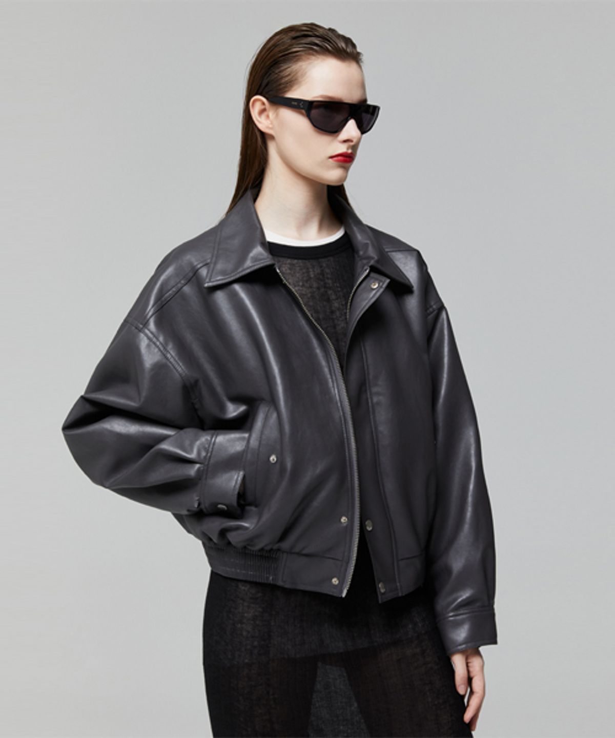 레이디 볼륨(LADY VOLUME) 465 VEGAN LEATHER BLOUSON_GRAY