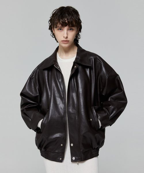 MUSINSA | LADY VOLUME 465-1 Vegan Leather Loose-fit Jacket_BURGANDY