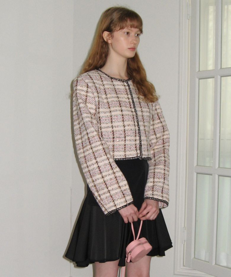 COLLARLESS SHINE TWEED JACKET