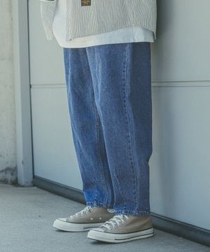 버뮤다 핀턱 벌룬 밴딩 팬츠 연청