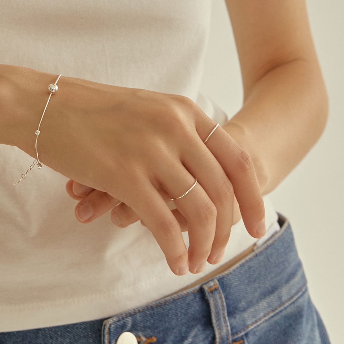 룬느(LUNNE) 실버 에브리데이 레이어드 민자 실반지 5PCS (1mm) #LSR01