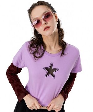 스타 시스루 포인트 롱 슬리브 레이어드 티 [라이트 퍼플]