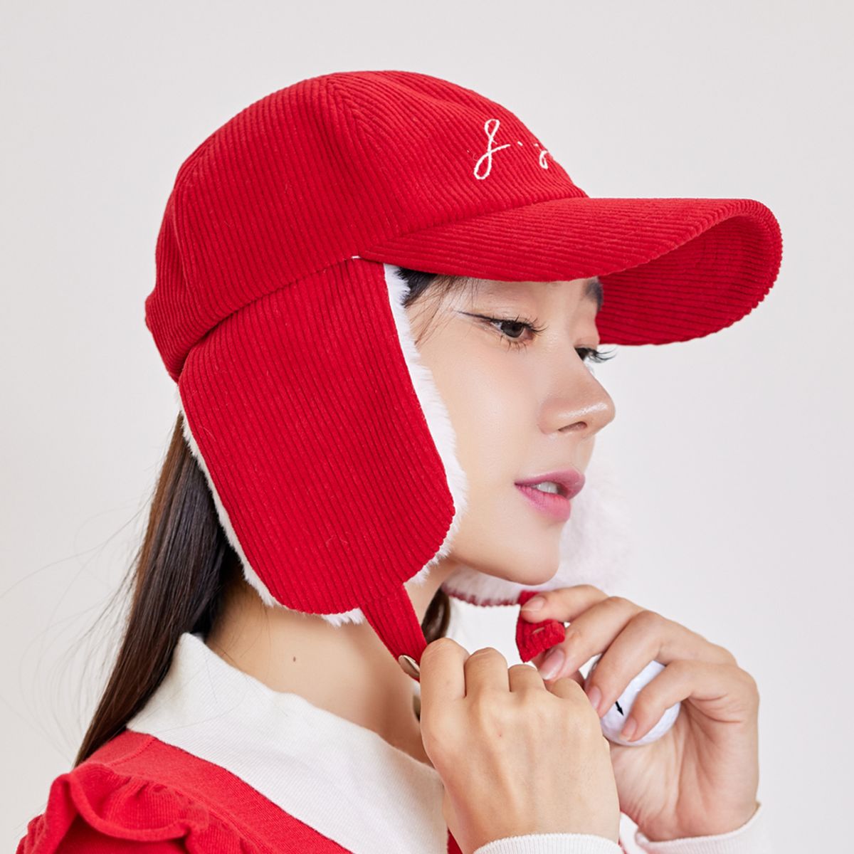 제이제인(J.JANE) 코듀로이 귀도리 볼캡 Corduroy ear flap ballcap (Red)