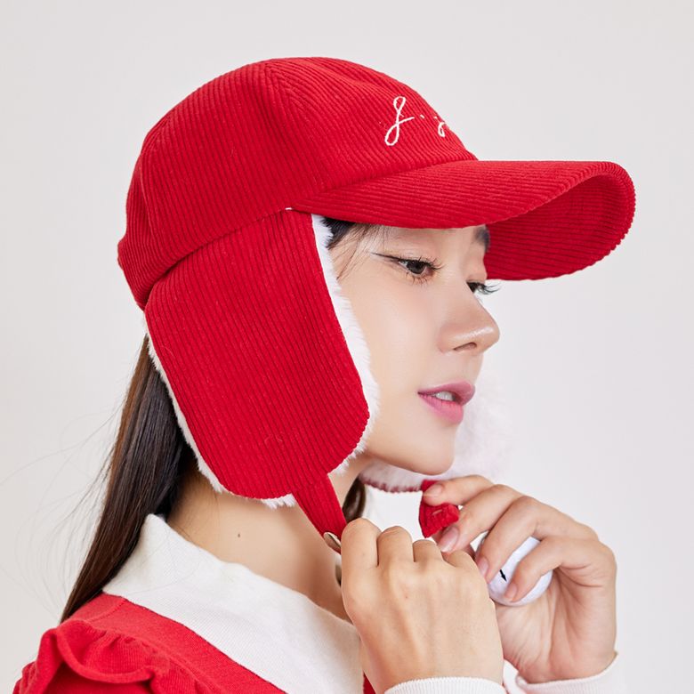 코듀로이 귀도리 볼캡 Corduroy ear flap ballcap (Red)