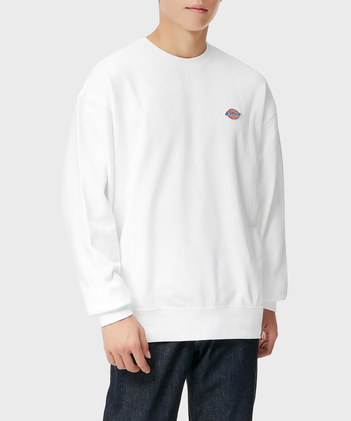 디키즈(DICKIES) 프렌치 테리 릴렉스드 스몰 자수 로고 크루넥 White