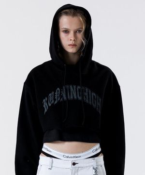 아치로고 레이어드 크롭 후디 [블랙]