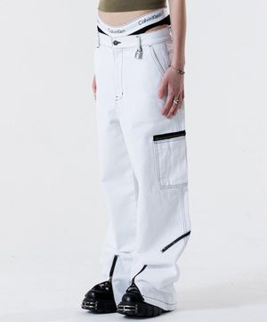 지퍼 포인트 카고 팬츠 [화이트]