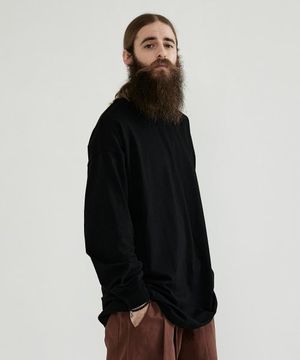 CB 오버핏 무지 라운드 긴팔티   (블랙)