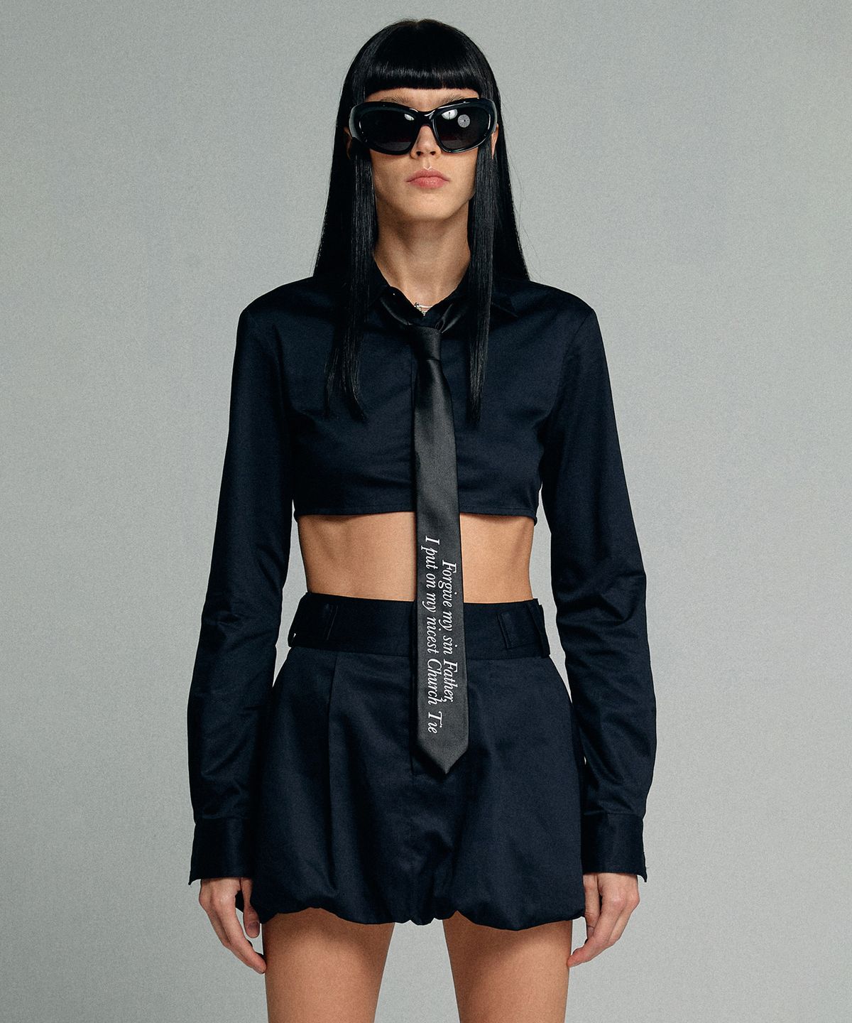 스컬프터(SCULPTOR) Slim Crop Shirt Navy