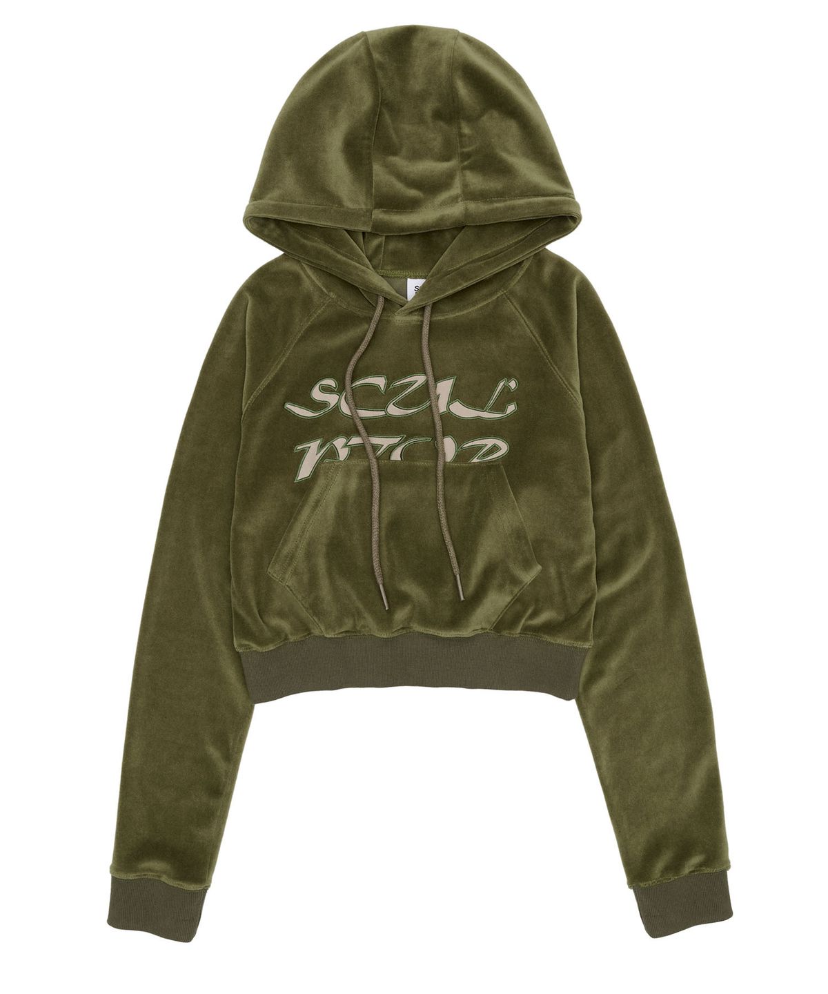 스컬프터(SCULPTOR) Velour Applique Crop Hoodie Sage