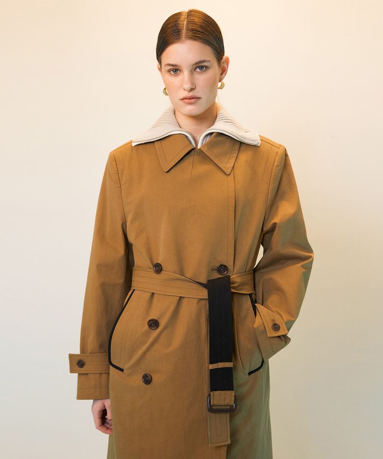 BELTED DOUBLE TRENCH COAT - CAMEL