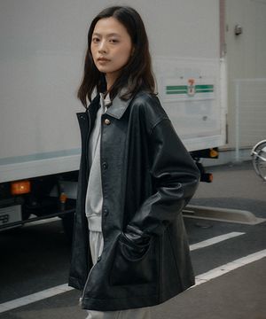 Faux leather pocket jacket_Black