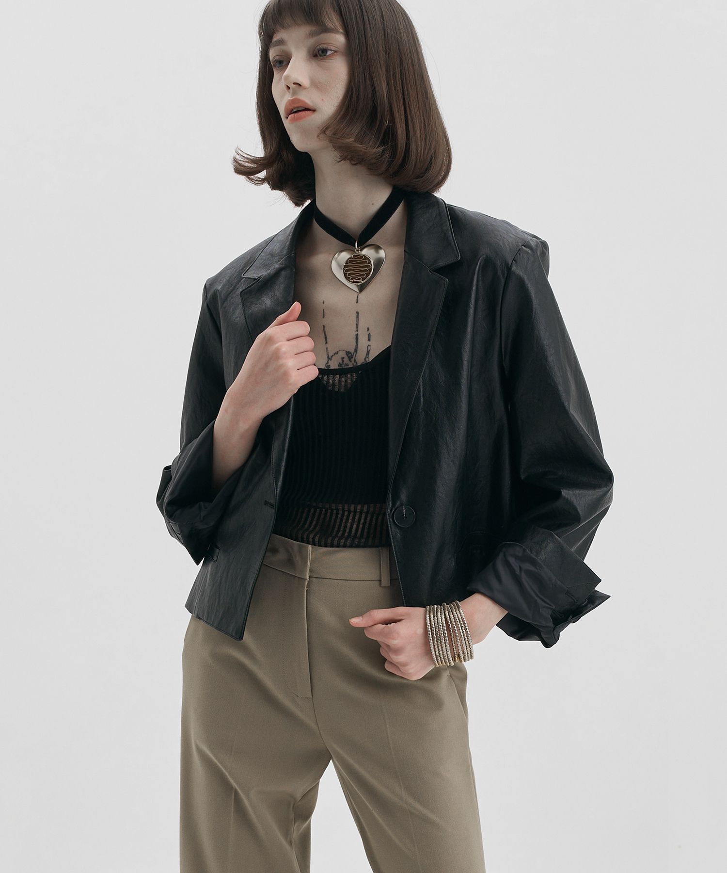MUSINSA | MALOUPE 6101 Vegan Leather Short Jacket (Black)