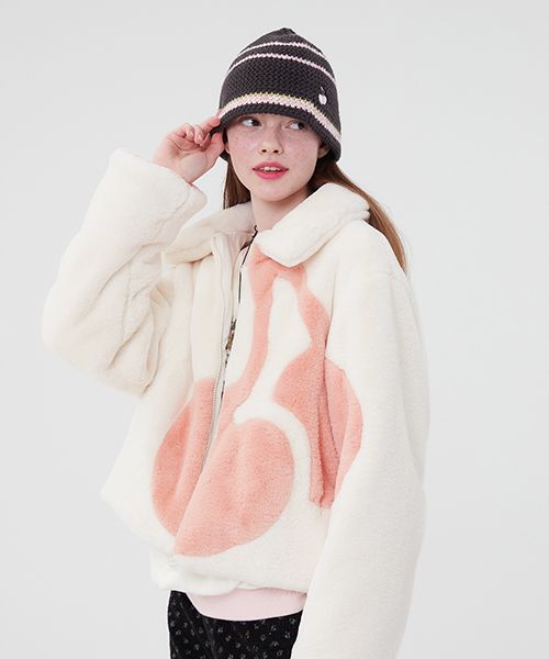 MUSINSA | KIRSH Big Cherry Faux Fur Jumper [Ivory]