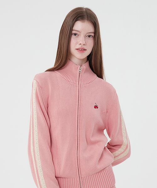 ★2022FW新作★KIRSH★SMALL CHERRY KNIT ZIP-UP MUSINSA公式 | KIRSH Small Cherry Knit Zip-up [Pink]