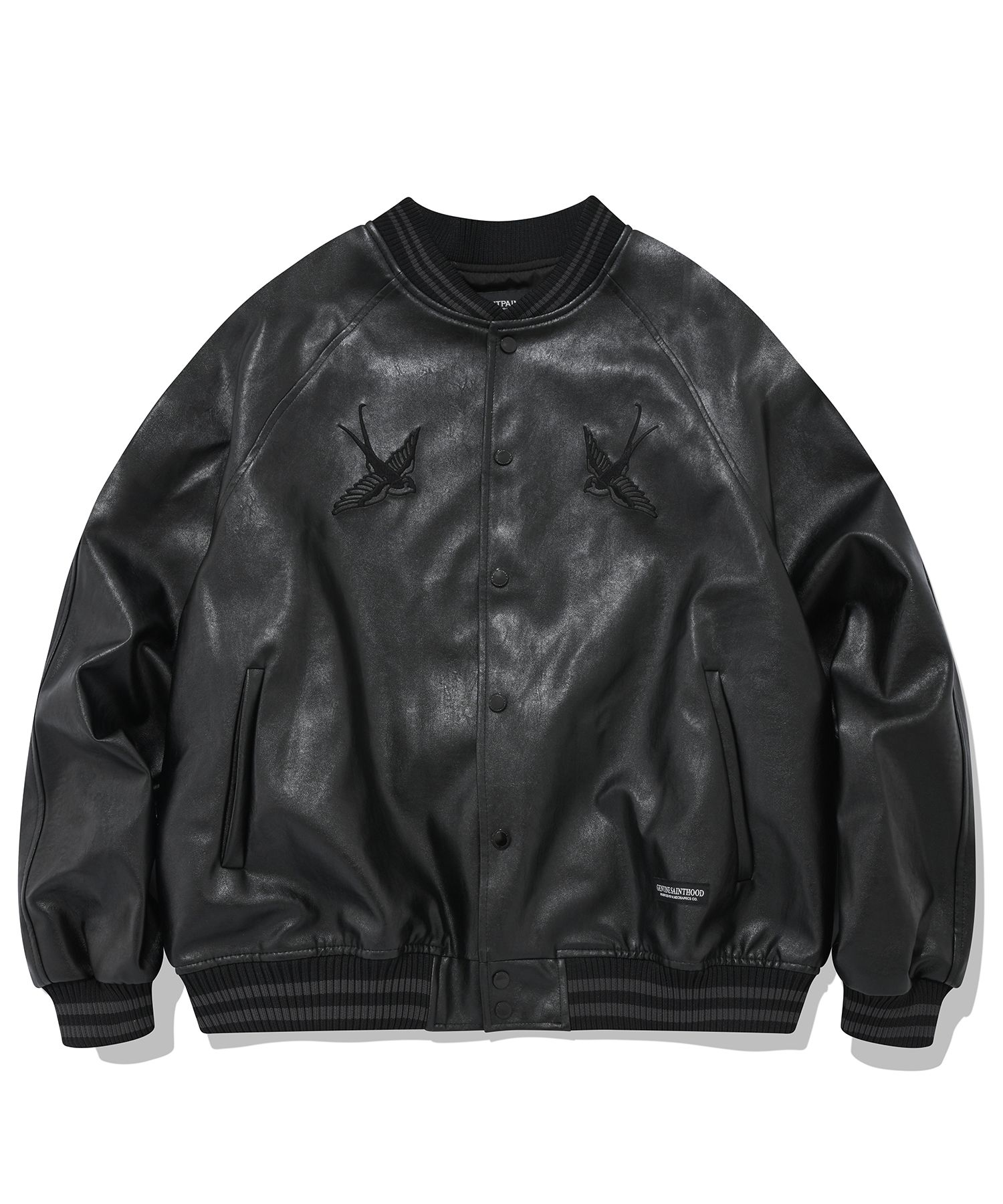 MUSINSA | SAINTPAIN SP Vegan Leather Stadium Jacket - Black