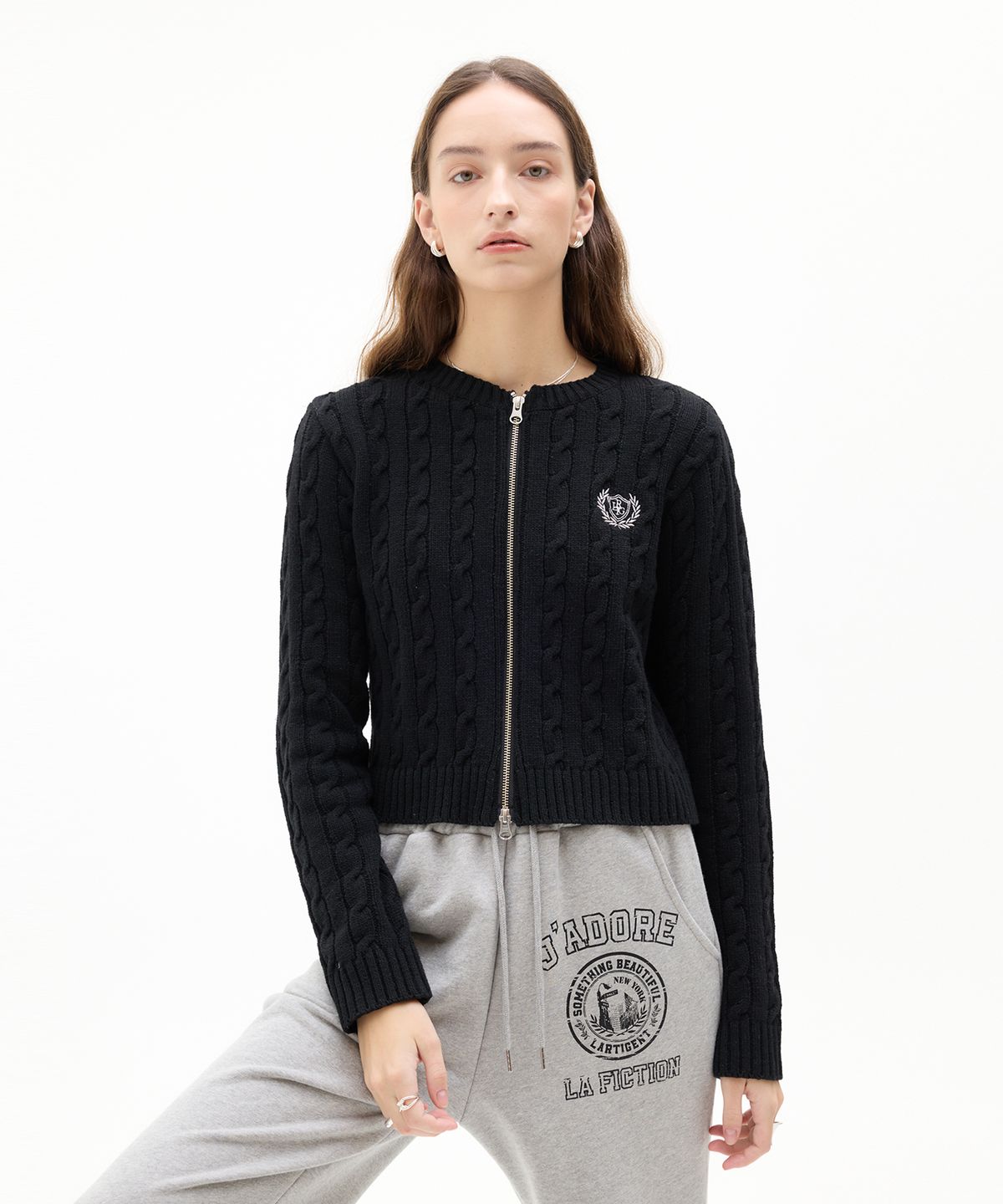 라티젠(LARTIGENT) LK CABLE KNIT ZIP(BLACK)