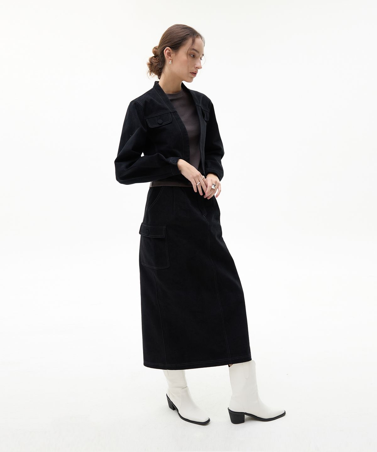 라티젠(LARTIGENT) LK PINTUCK COTTON SKIRT(BLACK)