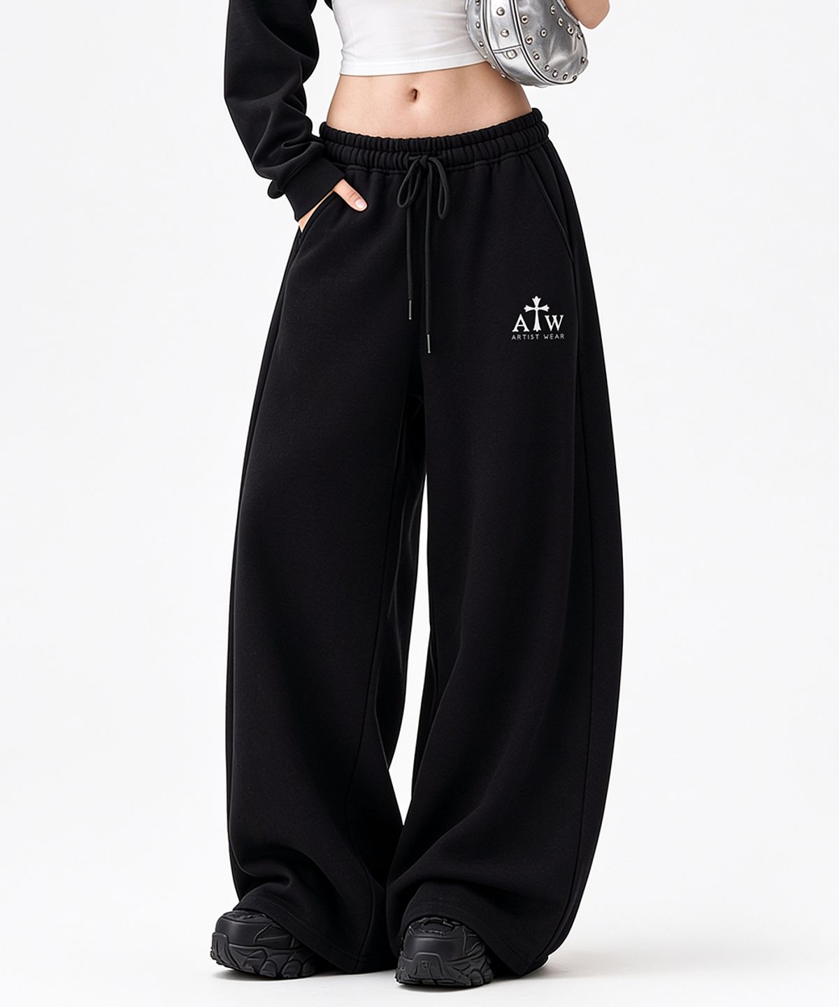 아티스트웨어(ARTISTWEAR) [ATW] 로고 와이드밴딩 팬츠_BK