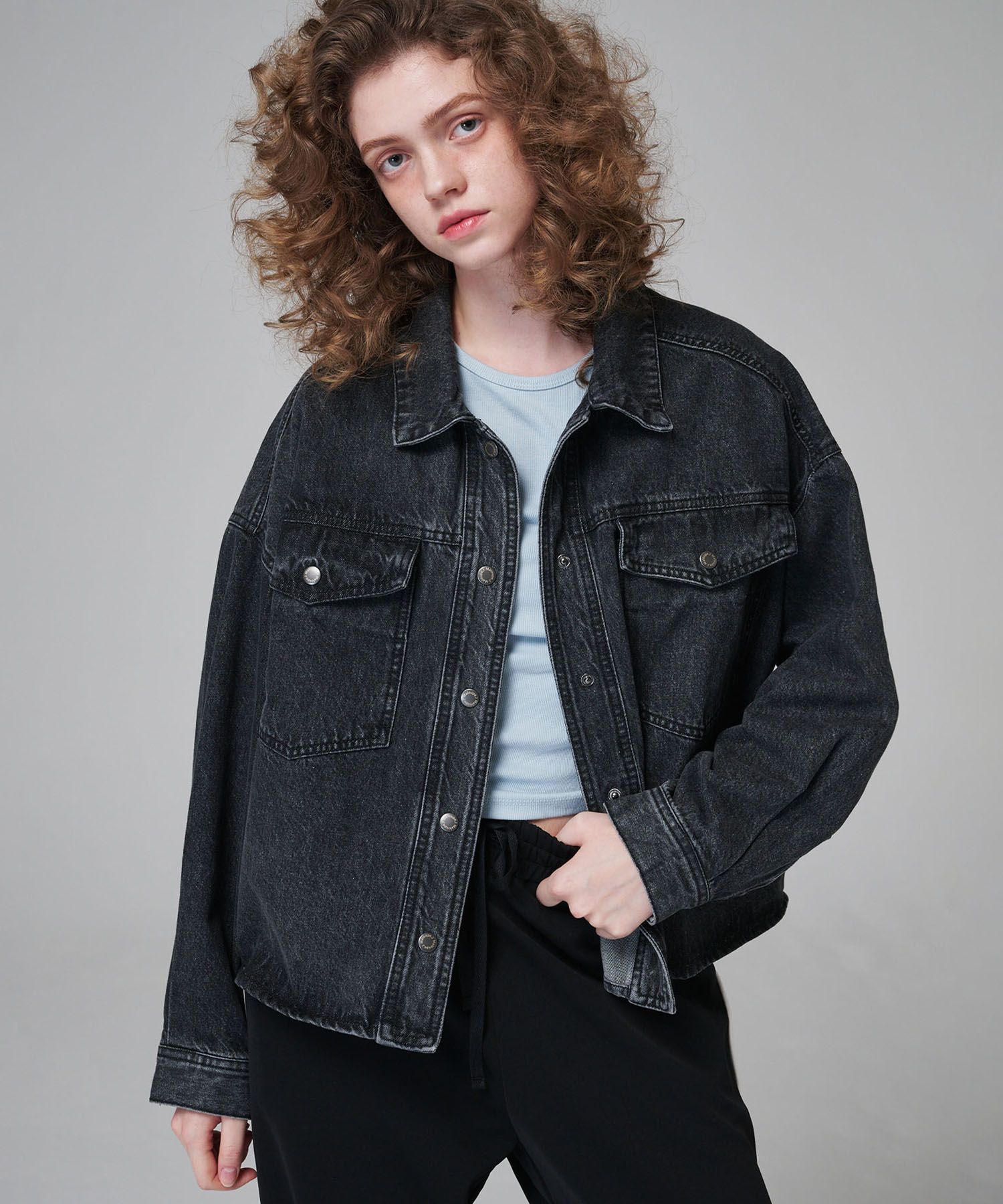 ★maloupe★OVERSIZE DENIM SHORT JACKE MUSINSA | MALOUPE 9401 Oversized Denim Short Jacket (Dark Gray)