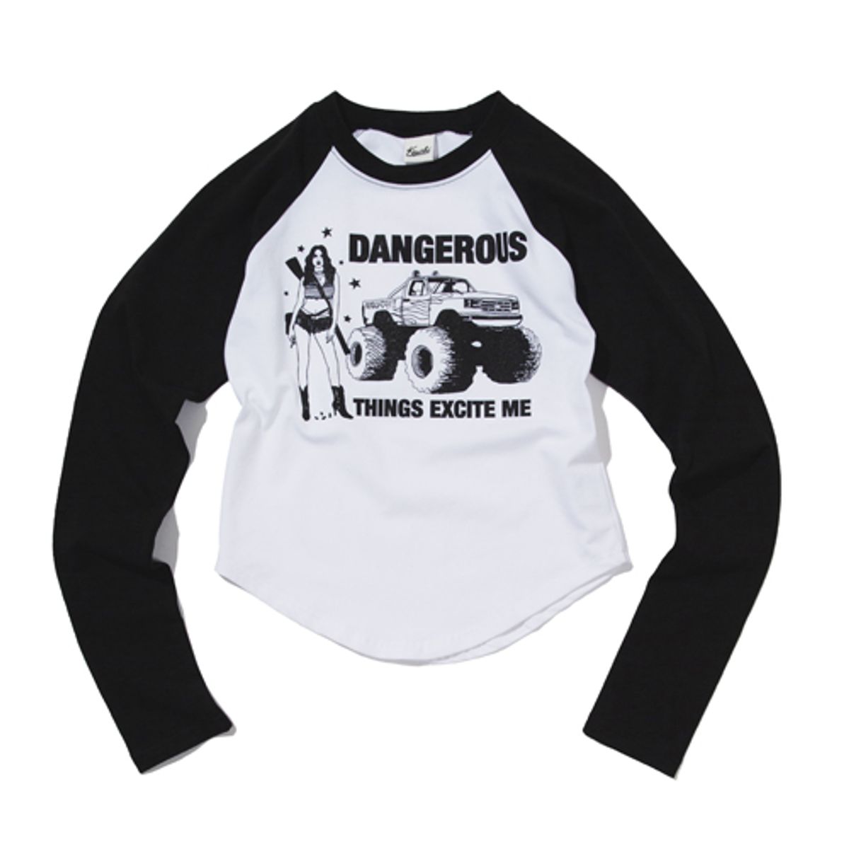 크루치(KRUCHI) DANGEROUS Raglan long-sleeved T-Shirt (WHITE) WOMENS