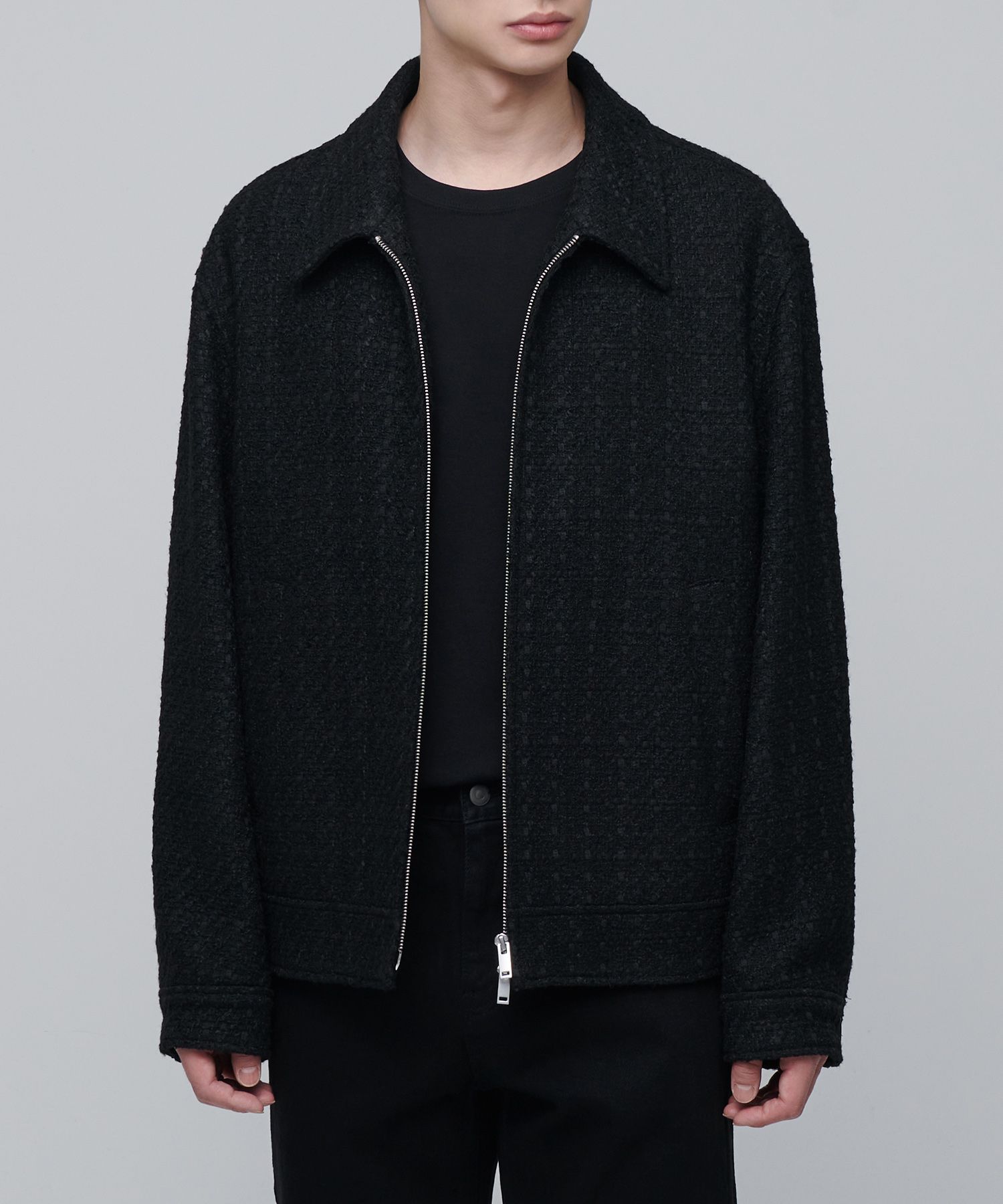 MUSINSA | MUSINSA STANDARD ROUND NECK TWEED JACKET [BLACK]